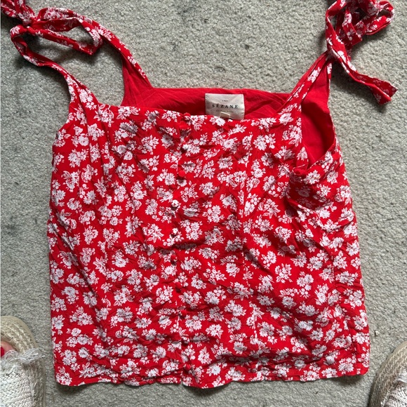 Sezane Tops - Sezane Red and White Sleeveless Crop Tank Top